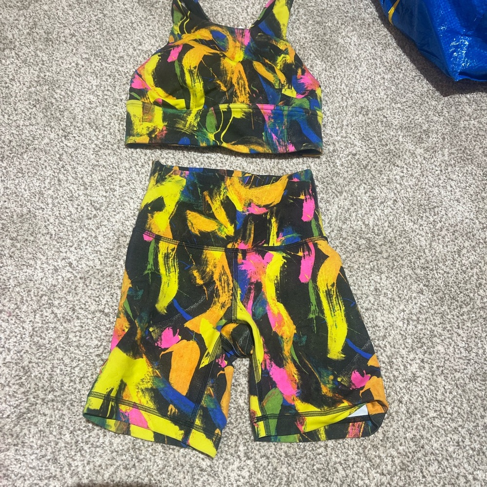 lululemon athletica Multicolor Crop Top & Biker Short Set